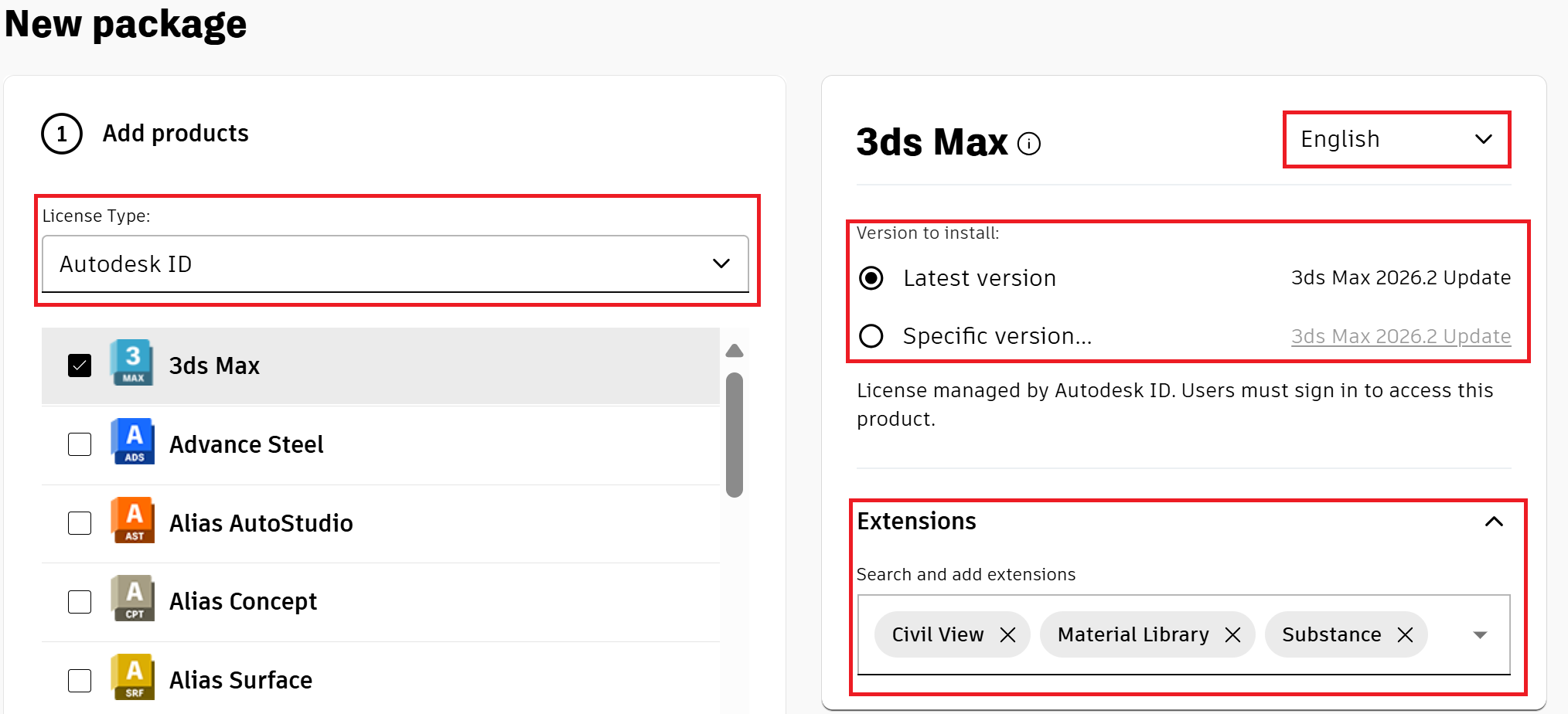 Autodesk 下载与安装 - 通过 Autodesk 帐户的自定义安装方法 - 添加产品